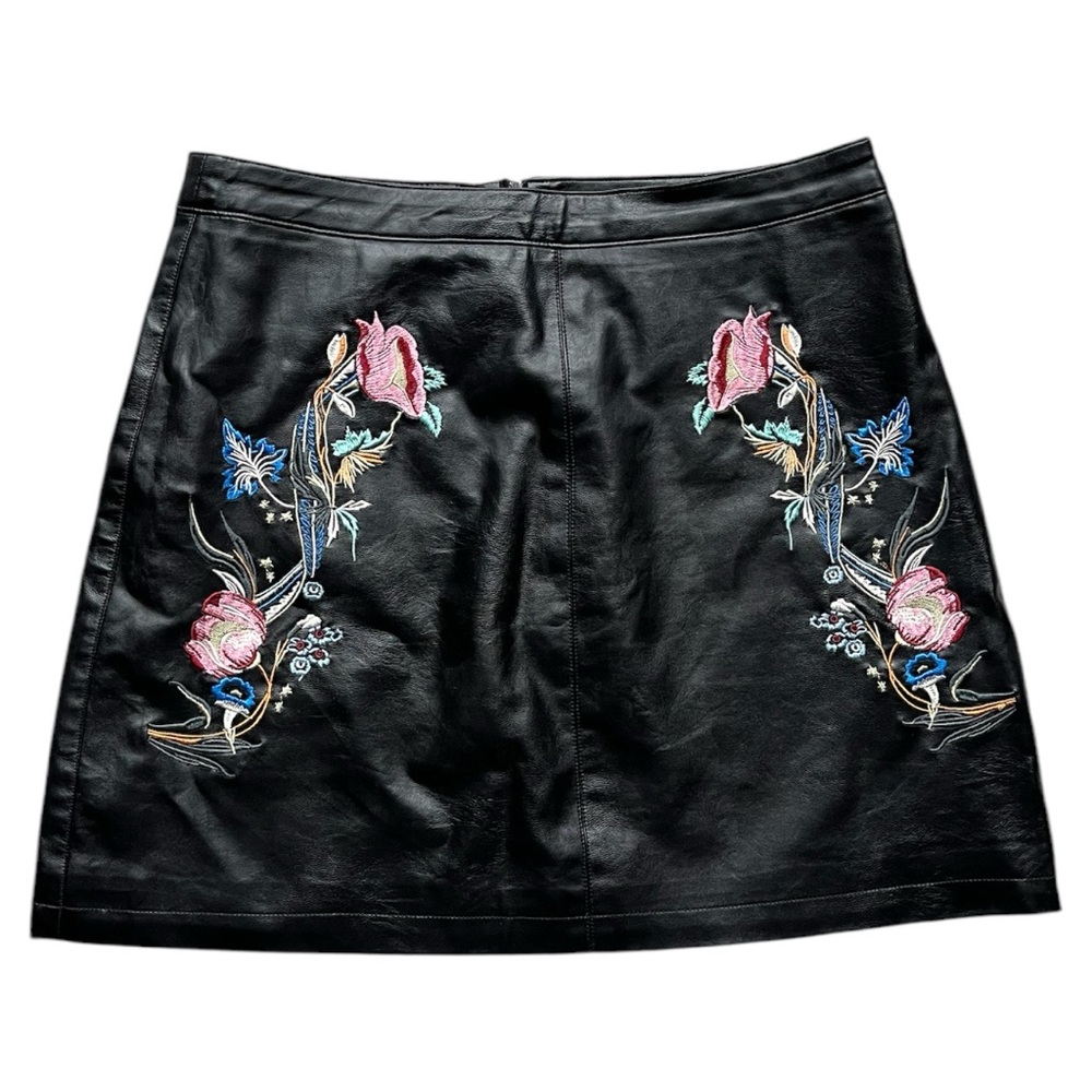 California Moonrise Medium Skirt Embroidered Floral Vegan Leather A Line Boho